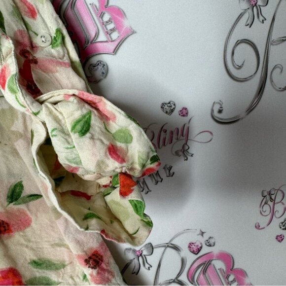 Floral blouse cinch at waist cream yellow white red green orange flowers cute - Picture 6 of 8